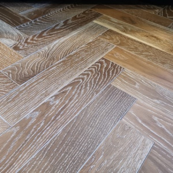 90mm x 14mm x 450mm Smoked White UV Oiled Herringbone Engineered Rustic Flooring 