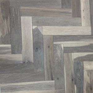 90mm x 10/3mm x 450mm Smoked Grey Brushed & UV Lacquered Herringbone Engineered Rustic Flooring 