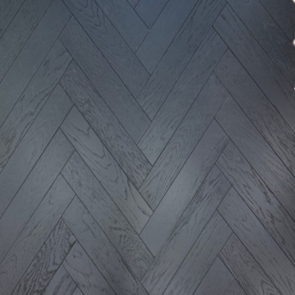 90mm x 10/3mm x 450mm Galaxy Black Brushed & Matte Lacquered Herringbone Engineered Rustic Flooring