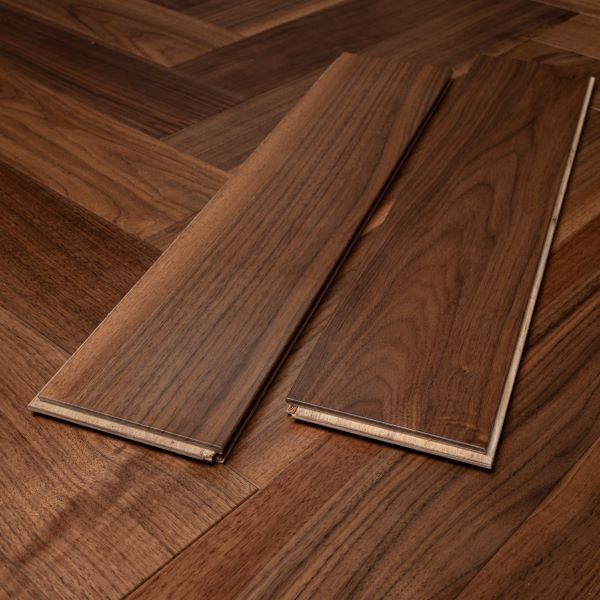 125mm x 14/3mm x 600mm Walnut Lacquered Classic Grade Herringbone Engineered Rustic Flooring 